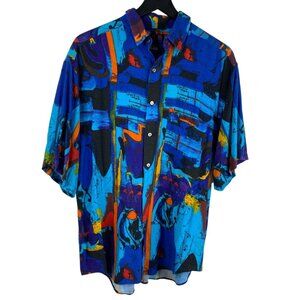 Z Bop Shirt Men's Blue Sz L  Short Sleeves Button Up Abstract Print Unique